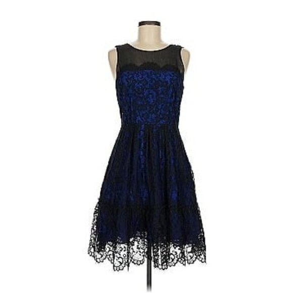 NWT Moulinette Soeurs X Anthropologie Blue & Black Lace Sleeveless A-Line Dress - Picture 13 of 16